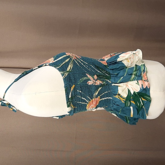 Patrons of Peace green tropical stretchy summer halter top, size small - Picture 4 of 7